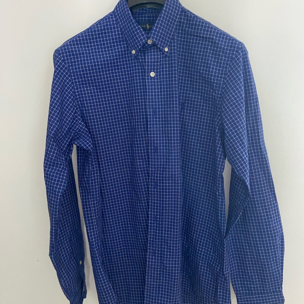 Ralph Lauren Navy Checkered Button Down Shirt
